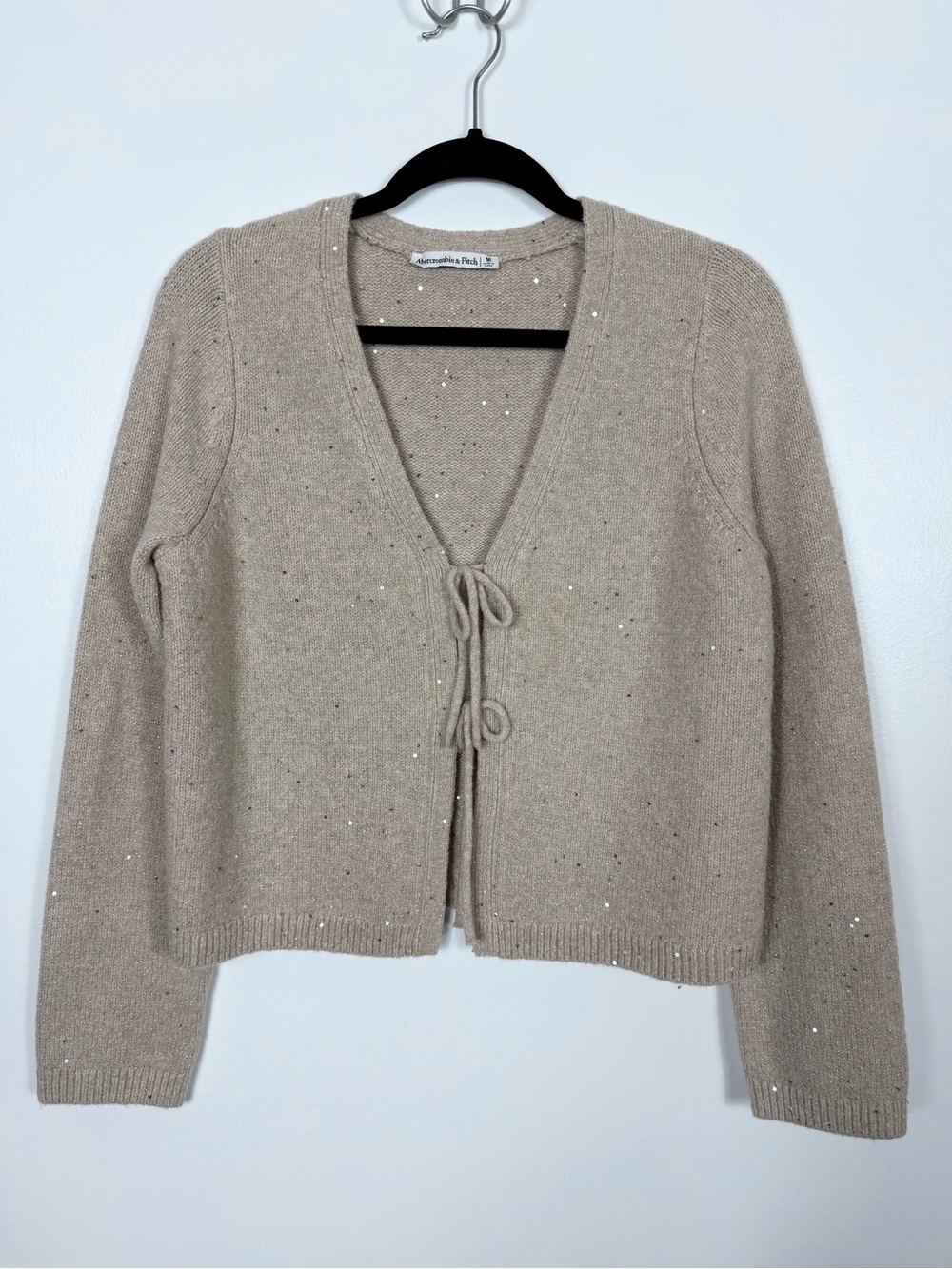 Abercrombie & Fitch Gold Sequin Tie-Front Cardigan Wool Blend Cardigan Medium